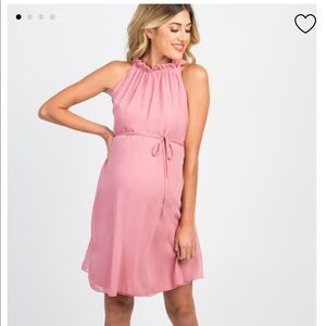 Pink Chiffon High Neck Maternity Dress